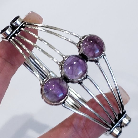 Hand Crafted Jewelry - Amethyst gemstone 925 silver bracelet, sage amethyst gemstone